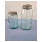 Two Antique Whitney Mason Aqua Fruit Jars