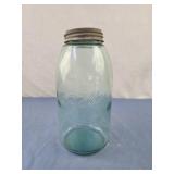 Large Antique Blue Mason Ball Jar With Lid
