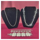 Group of Silver Colored Jewelry- Necklaces and