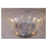 Glass serving bowl with silver plated base