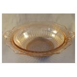 Depression pink bowl with handles 11.5 x 2.5