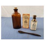 Vintage apothecary bottles,and spoon,  mohawks