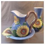 Fitz and Floyd sunflower water pitcher and bowl