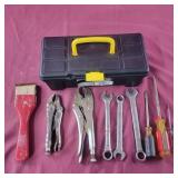 Plastic Tool Box and contents - vise grips,
