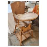Antique  Wood Convertible Folding Baby High Chair