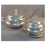 Set of 2 pewter pots with spoons and lids