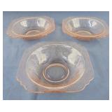 Pink Madrid depression glass 7" serving bowl set