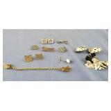 Cufflinks, clip on earrings and pin