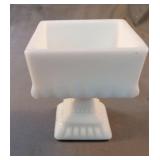 Vintage White Milk Glass Pedestal Square Candy