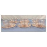 Pink Princess Depression Glass Cups & Saucers , 6