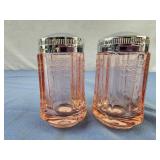 Pink depression salt and pepper shakers 3" tall