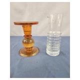 Vintage 6ï¿½ Amber Glass Candle Stick/Candle