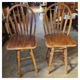 2 wooden swivel bar stools 26" to seat
