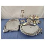 Stainless  lot, trays , engraved bowl equestrian