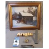 Snow picture in wood frame 17.5 x 14.5, wood