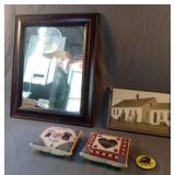 Mirror 17.5 x 15, vintage picture 9.5 x 6.5 and