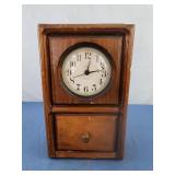 Vtg wooden clock with drawer 7x12x3 Works