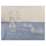 5" glass bowls set of 2, 2 flower vases