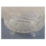 Frosted etched footed glass bowl 9 x 5