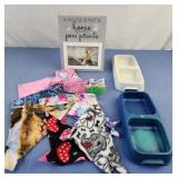 Small dog bandanas, 2 food bowls, paw prints