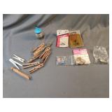Misc lot including picture hangers, clothes pins