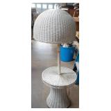White wicker lamp with table top. Cord