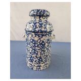 Vintage Spongeware Pottery Cookie Jar 11.5" tall