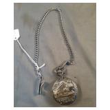 Details Quartz train pocket watchon a chain with