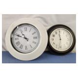 Wall clocks, white 14" wall clock, black 11" wall