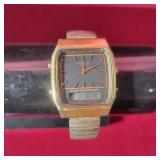 Caravelle Quartz Watch Gold Band with Black Dual