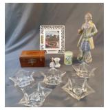 Misc lot including candle holders, painted snuff