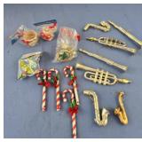 Vintage christmas ornaments, bird, candy canes