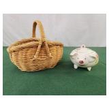 Ceramic piggy trinket box, small basket