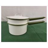Enamelware Double Boiler ~ Off White and