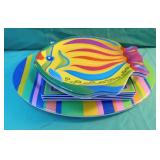 Summer colorful plastic serving trays. 8 fish, 4