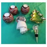 Christmas decor including Santa nightlight,