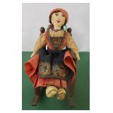 Hand crafted vintage doll 13" with wooden doll