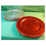 3 red and 5 silver Plastic Chargers 13"