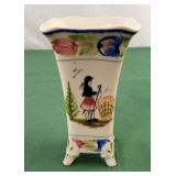Hand painted footed square flower vase 6" Tall