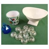 Misc lot including blue single glass flower