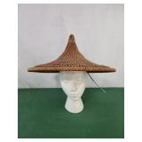 Vintage Asian Wicker Bamboo Conical Hat Rice