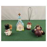 Vintage wooden frosty, tea light church, whiskie