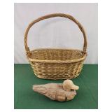 Duck Figurine Handmade Straw & Wood Carved Folk