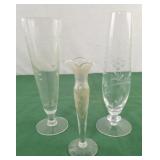 3 skinny glass flower vases