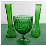 Lot of 3 green vases. 2 are skinny vases 8.5