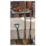 3 spade shovels with wood handles