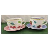 Large soup mugs with saucer plates hand painted