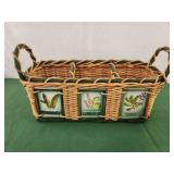 Wicker basket with ceramic tiles 14x6x5