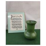 Green pottery vase 7", prayer for little boy