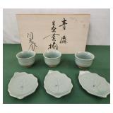 Japanese Porcelain Teacup Yunomi Vtg Green